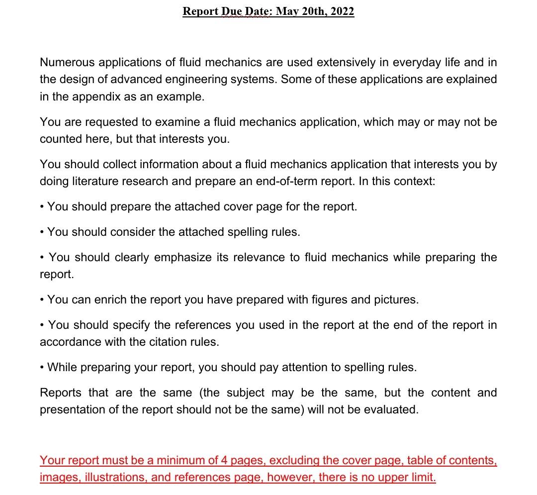 Report Due Date May 20th 2022 Numerous Applications Of Fluid Mechanics Are Used Extensively In Everyday Life And In Th 1
