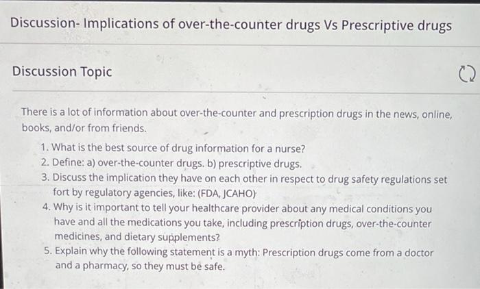 Discussion Implications Of Over The Counter Drugs Vs Prescriptive Drugs Discussion Topic There Is A Lot Of Information A 1