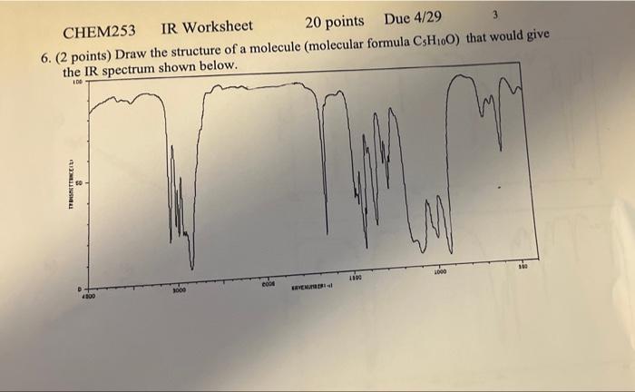 Chem253 Ir Worksheet 20 Points Due 4 29 3 6 2 Points Draw The Structure Of A Molecule Molecular Formula Csh100 That 1