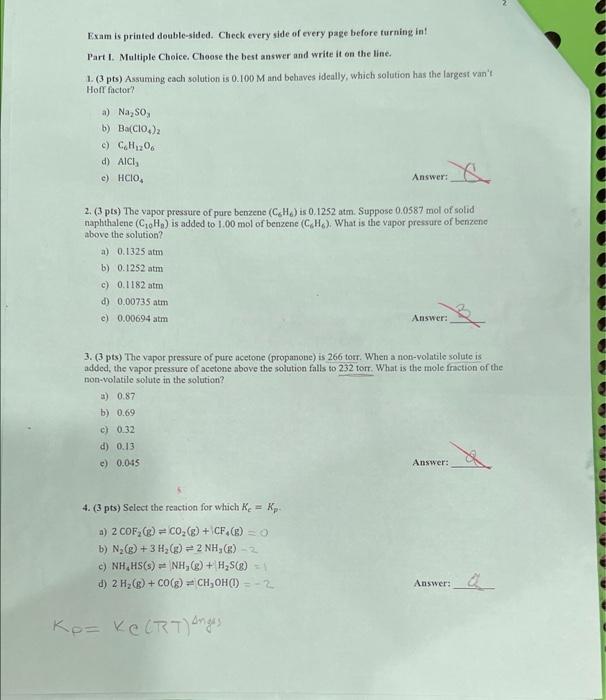 Exam Is Printed Double Sided Check Every Side Of Every Page Before Turning In Part I Multiple Choice Choose The Best 1