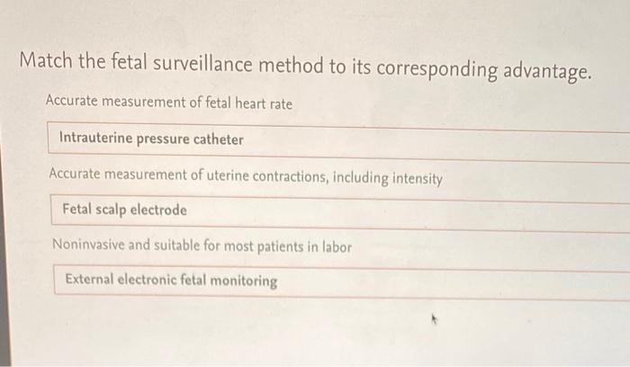 Match The Fetal Surveillance Method To Its Corresponding Advantage Accurate Measurement Of Fetal Heart Rate Intrauterin 1