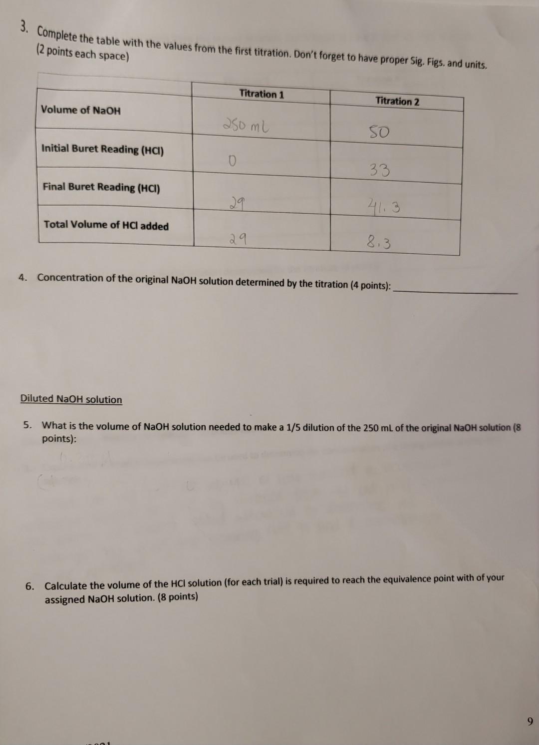 Molarity Of Your Own Naoh Solution 4 Points 0 300m Naoh To Make 500ml Original Naoh Solution 1 Grams Of Naoh Calcula 2