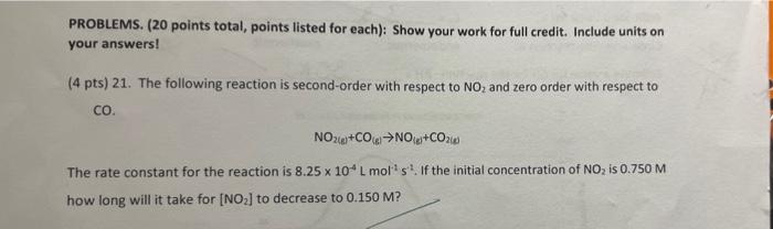 Problems 20 Points Total Points Listed For Each Show Your Work For Full Credit Include Units On Your Answers 4 P 1
