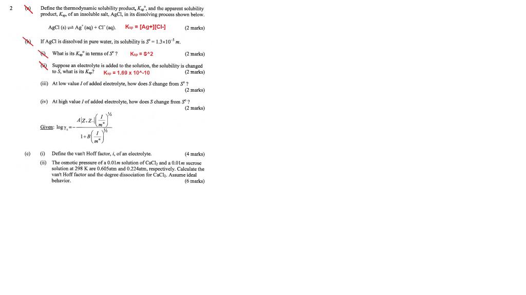 2 Tal Define The Thermodynamic Solubility Product K And The Apparent Solubility Product K Of An Insoluble Salt Agcl 1