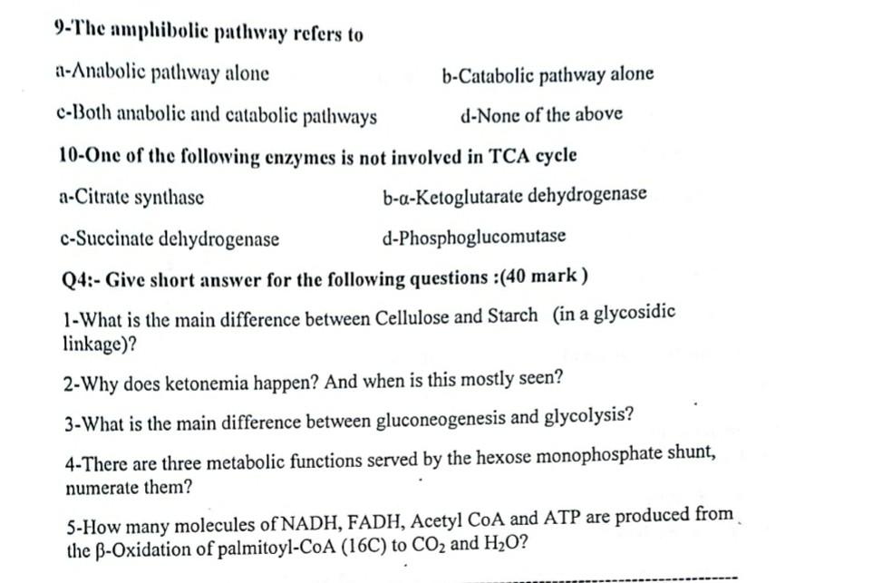 9 The Amphibolic Pathway Refers To A Anabolic Pathway Alone B Catabolic Pathway Alone C Both Anabolic And Catabolic Path 1