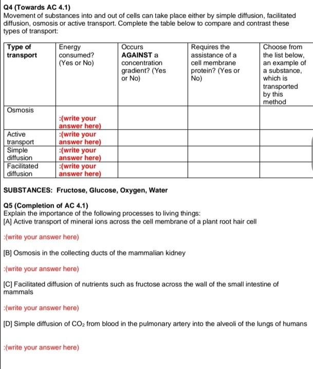Q4 Towards Ac 4 1 Movement Of Substances Into And Out Of Cells Can Take Place Either By Simple Diffusion Facilitated 1