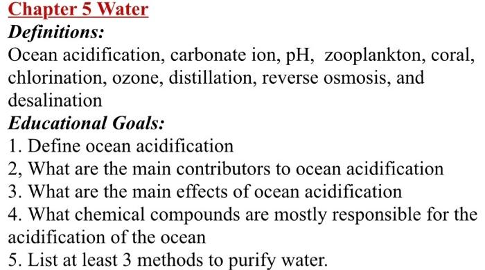 Chapter 5 Water Definitions Ocean Acidification Carbonate Ion Ph Zooplankton Coral Chlorination Ozone Distillati 1