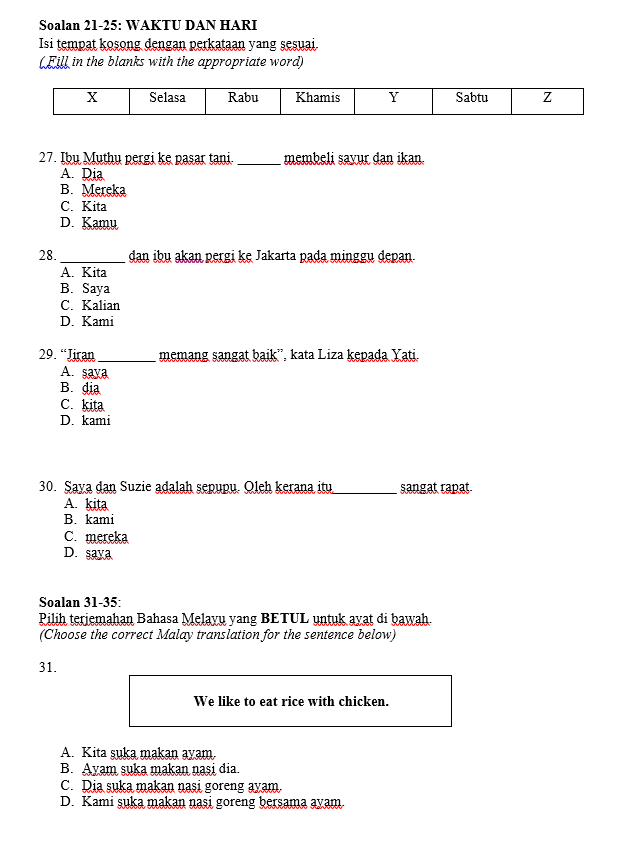 Soalan 21 25 Waktu Dan Hari Isi Tempat Kosong Dengan Perkataan Yang Sesuai Fill In The Blanks With The Appropriate Wor 1