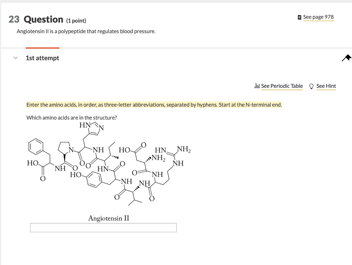23 Question 1 Point Angiotensin Ii Is A Polypeptide That Regulates Blood Pressure 1st Attempt See Periodic Table En 1
