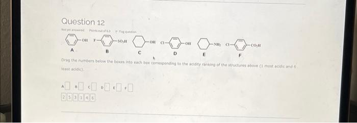 Question 12 Nota Pints Out Of Faguion 999999 F A Nh A Co H A B C D E Drag The Numbers Below The Boxes Into Each Box 1
