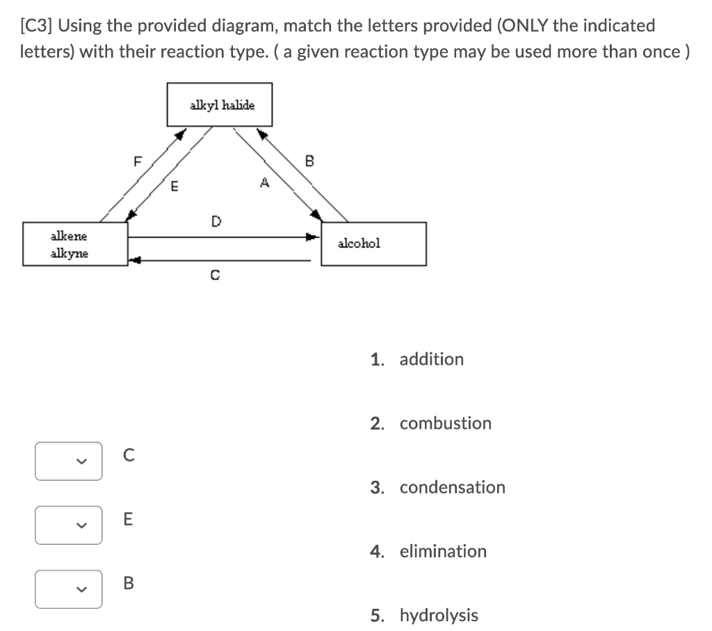 C3 Using The Provided Diagram Match The Letters Provided Only The Indicated Letters With Their Reaction Type A G 1