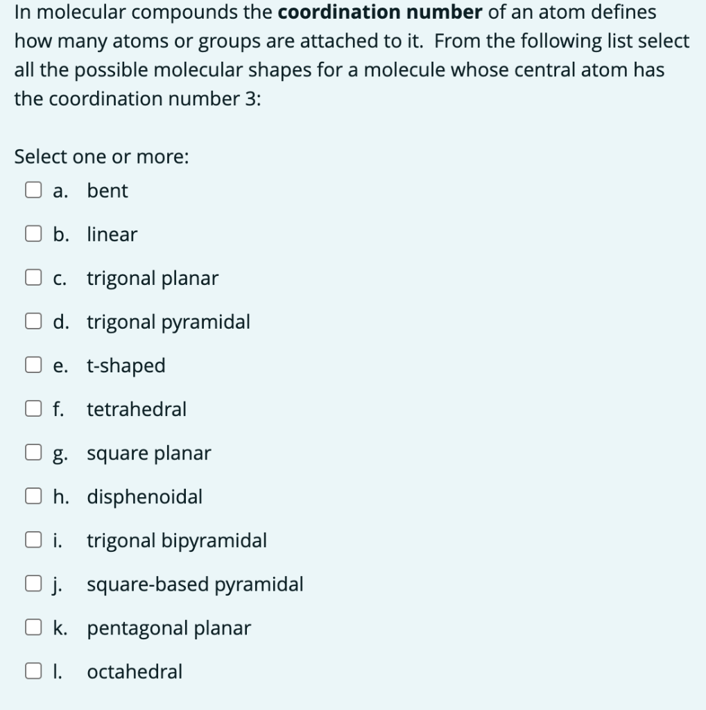 In Molecular Compounds The Coordination Number Of An Atom Defines How Many Atoms Or Groups Are Attached To It From The 1