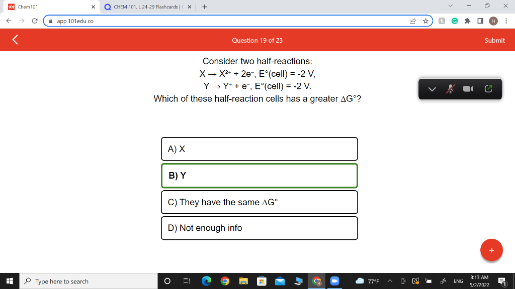 101 Chem101 C H X App 101edu Co Type Here To Search Qchem 101 L 24 29 Flashcards X Question 19 Of 23 Consider T 1