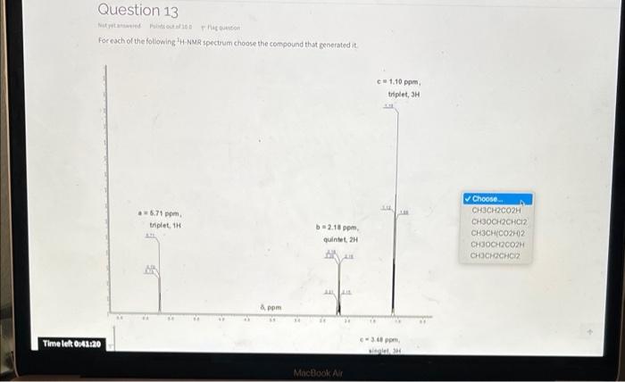 Question 13 Not Yet Answered Pants Out Of 100 Ton For Each Of The Following H Nmr Spectrum Choose The Compound That Gene 1