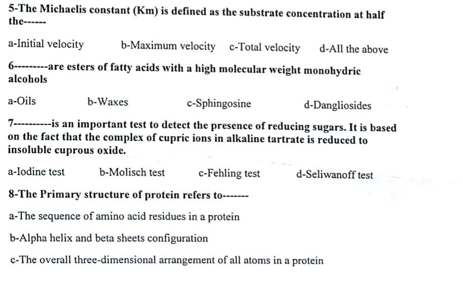 5 The Michaelis Constant Km Is Defined As The Substrate Concentration At Half The A Initial Velocity B Maximum V 1