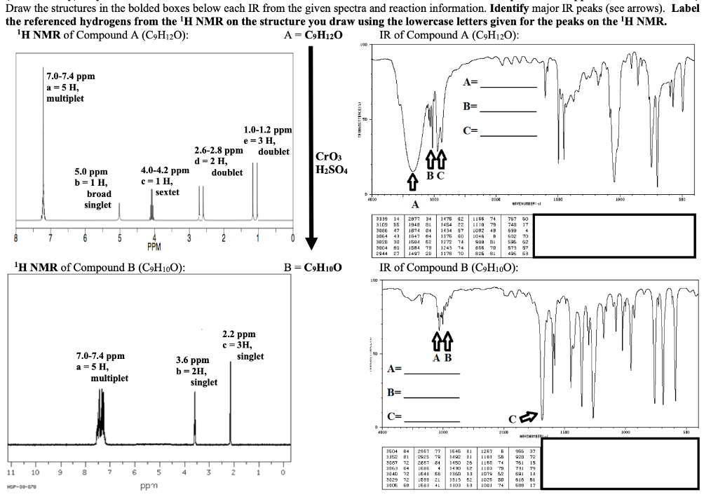 Draw The Structures In The Bolded Boxes Below Each Ir From The Given Spectra And Reaction Information Identify Major Ir 1