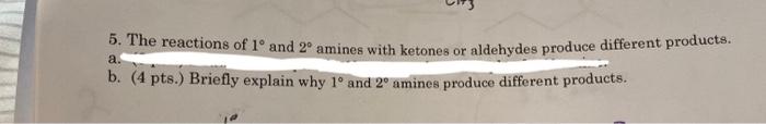 5 The Reactions Of 1o And 2 Amines With Ketones Or Aldehydes Produce Different Products A B 4 Pts Briefly Explai 1