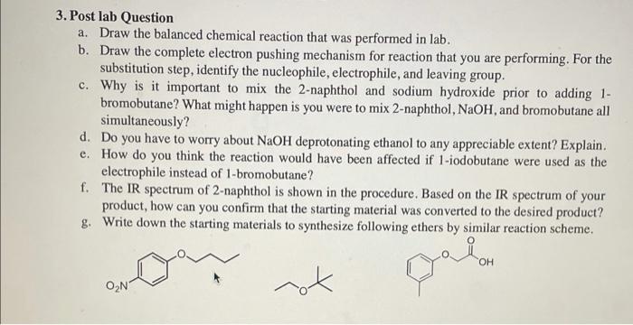 3 Post Lab Question A Draw The Balanced Chemical Reaction That Was Performed In Lab B Draw The Complete Electron Pus 1