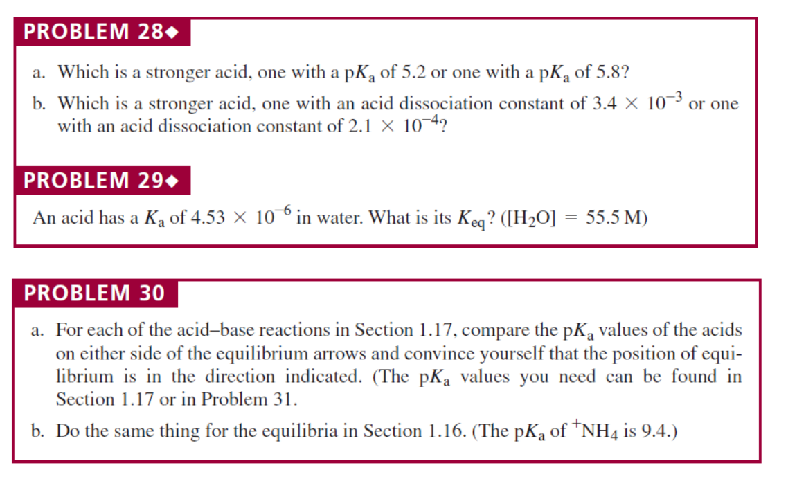 Problem 28 A Which Is A Stronger Acid One With A Pk Of 5 2 Or One With A Pk Of 5 8 B Which Is A Stronger Acid One 1
