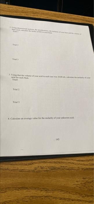 12 Unknown Number Trial 1 9 08 Part Ii Titration Of The Unknown Acid Data Volume Of Unknown Acid 10 00 Ml Final Buret 2