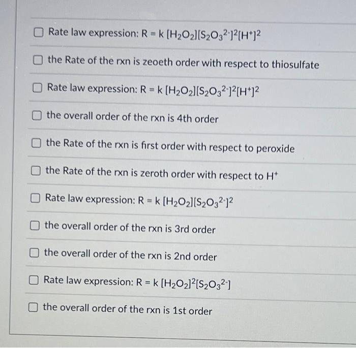Question 9 4 Pts Hydrogen Peroxide Reacts With Thiosulfate Ion In Slightly Acidic Solution As Follows H2o 2s O3 2h2 2