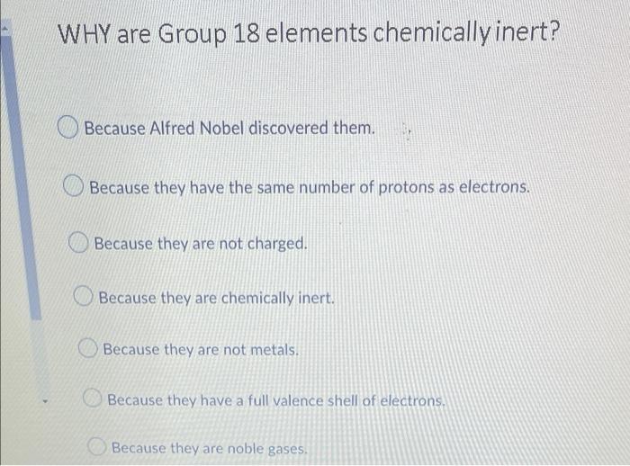 Why Are Group 18 Elements Chemically Inert Because Alfred Nobel Discovered Them Because They Have The Same Number Of P 1
