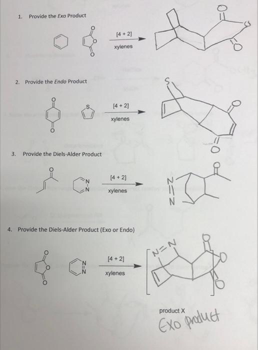 1 Provide The Exo Product 2 Provide The Endo Product 4 2 Xylenes 20 3 Provide The Diels Alder Product 4 2 Xylenes 1