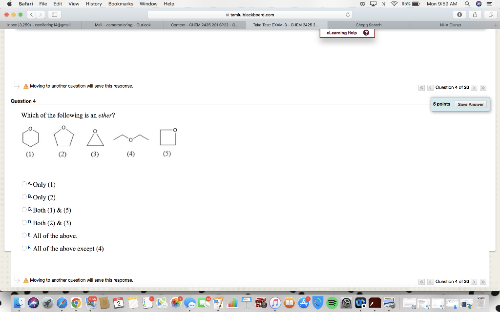 Safari File Edit View History Bookmarks 1 Inbox 3 259 Camiloring14 Gmail Window Help Question 4 Mail Cameran 1
