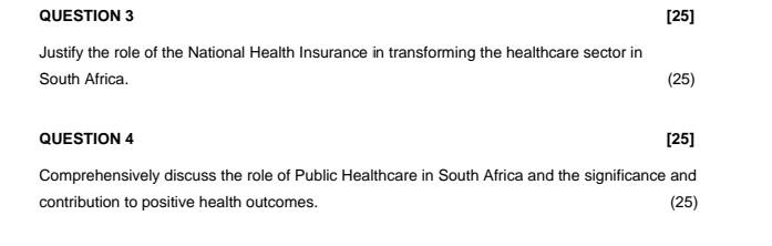 Question 3 25 Justify The Role Of The National Health Insurance In Transforming The Healthcare Sector In South Africa 1
