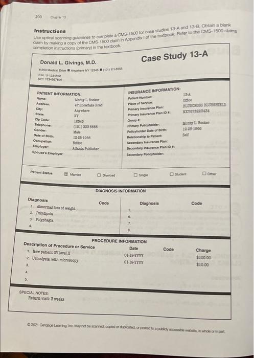 200 Chapter 13 Instructions Clical Scanning Guidelines To Complete A Cms 1500 For Case Studies 13 A And 13 8 Obtain A B 1