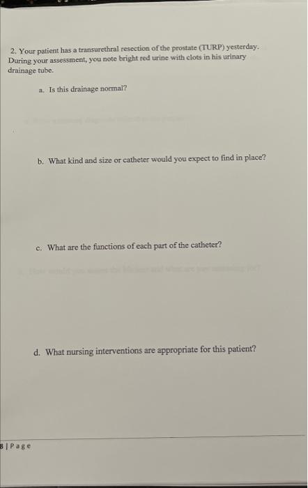 Student Copy Week 14 Critical Thinking Exercise Continous Bladder Irrigation 1 Label The Components For Continuous Blad 2