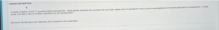 Forum Description Consider Chapter 16 And 17 As Well As Etme Development Using Specific Examples And Concepts From Your 1