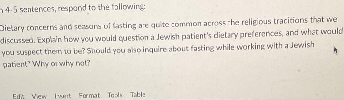 4 5 Sentences Respond To The Following Dietary Concerns And Seasons Of Fasting Are Quite Common Across The Religious T 1