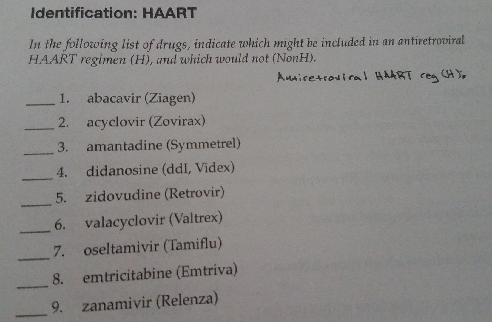Identification Haart In The Following List Of Drugs Indicate Which Might Be Included In An Antiretroviral Haart Regime 1