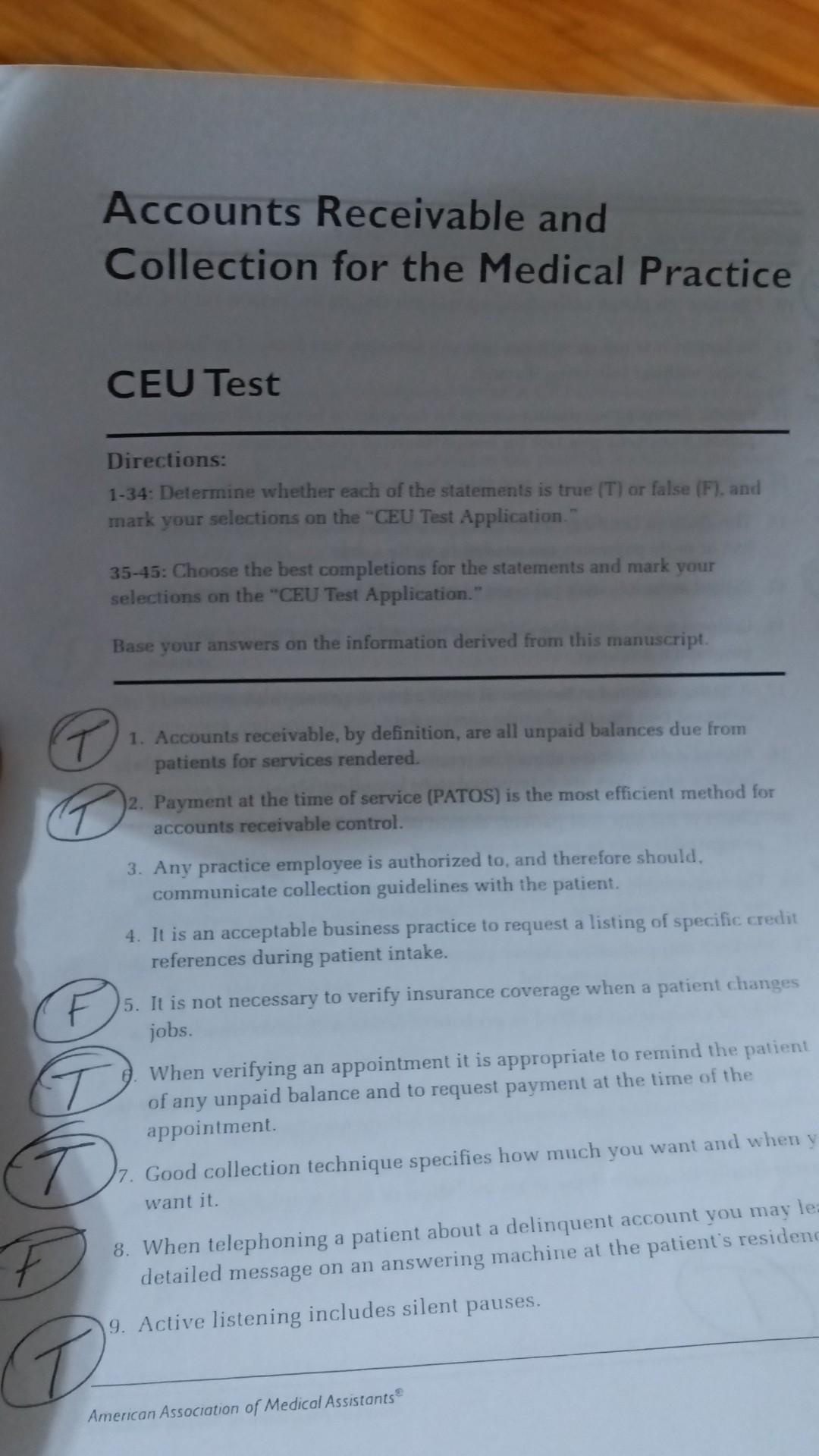 Answer Sheet For The Accounts Receivable For The Medical Practice Help With The Answer Sheet 2