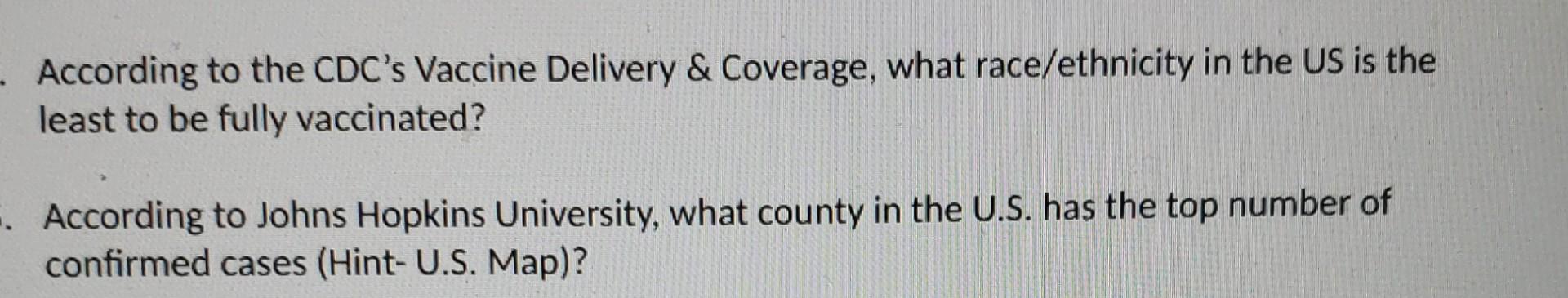 According To The Cdc S Vaccine Delivery Coverage What Race Ethnicity In The Us Is The Least To Be Fully Vaccinated 1