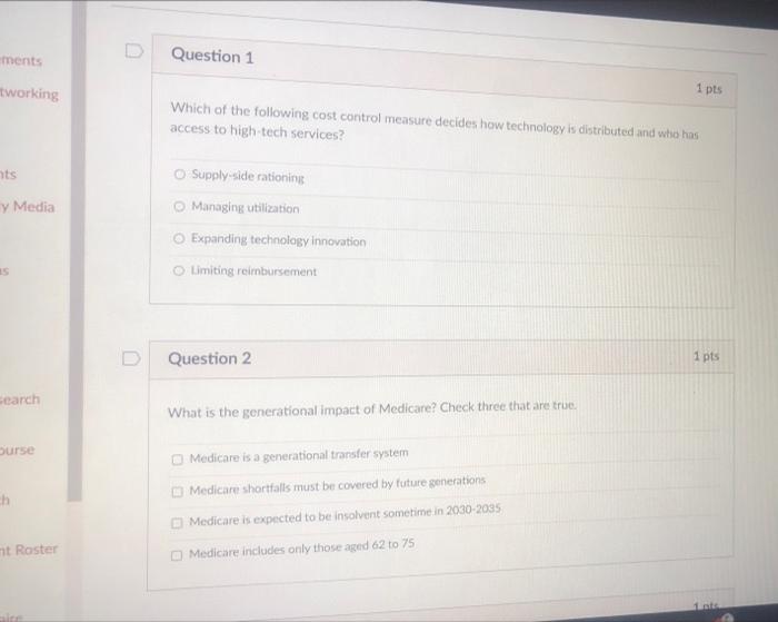 Ements Tworking Ts Y Media As Search Ourse Ch Mt Roster Site Question 1 1 Pts Which Of The Following Cost Control Measu 1