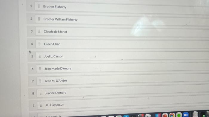 1 2 3 4 5 7 8 9 Brother Flaherty Brother William Flaherty Claude De Monet Eileen Chan Joel L Carson Jean Marie D And 1