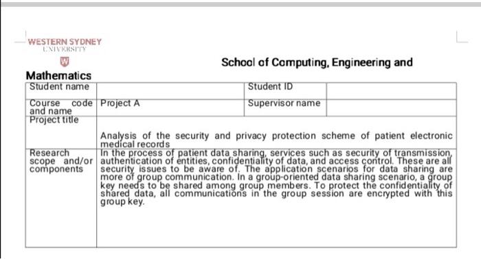 Western Sydney University W Mathematics Student Name Course Code Project A And Name Project Title Research Scope And Or 1