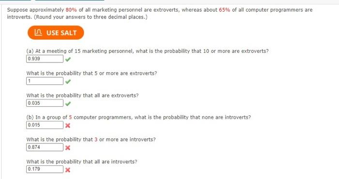 Suppose Approximately 80 Of All Marketing Personnel Are Extroverts Whereas About 65 Of All Computer Programmers Are I 1
