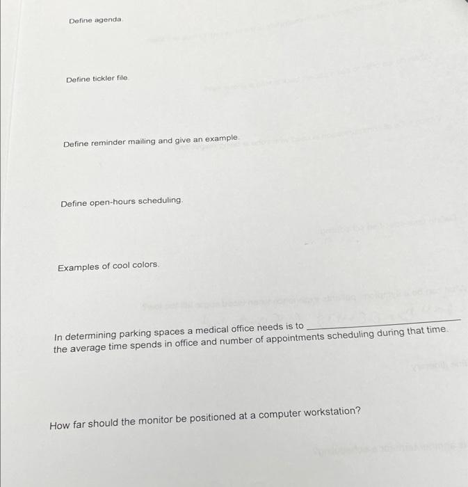 Define Agenda Define Tickler File Define Reminder Mailing And Give An Example Define Open Hours Scheduling Examples O 1