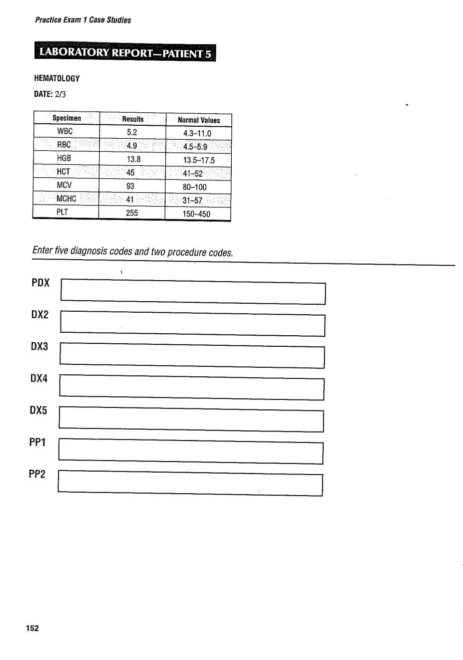 Practice Exam 1 Case Studies Inpatient Record Patient 5 Discharge Summary Date Of Admission 2 3 Date Of Discharge 2 5 3