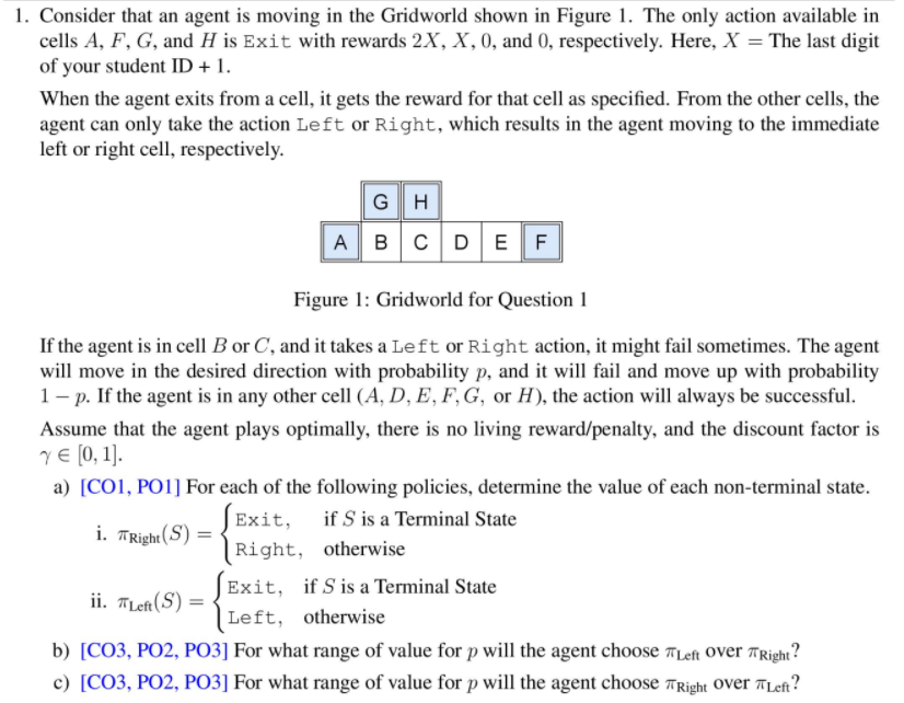 1 Consider That An Agent Is Moving In The Gridworld Shown In Figure 1 The Only Action Available In Cells A F G And 1