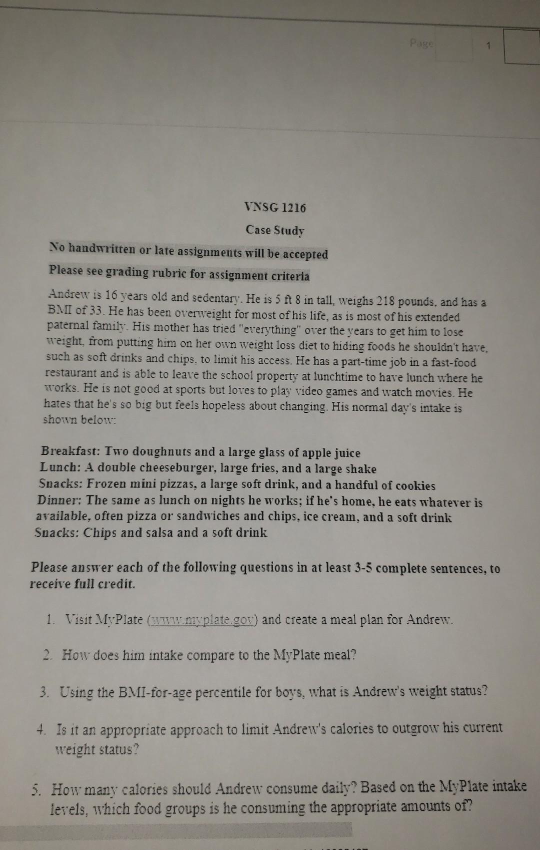 Page Vnsg 1216 Case Study No Handwritten Or Late Assignments Will Be Accepted Please See Grading Rubric For Assignment C 1