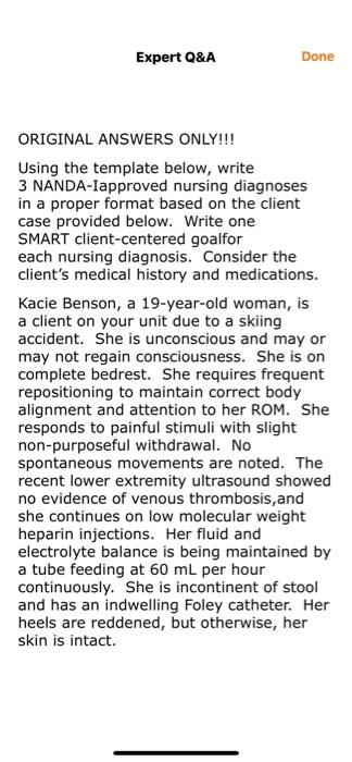 Expert Q A Done Original Answers Only Using The Template Below Write 3 Nanda Iapproved Nursing Diagnoses In A Proper 1