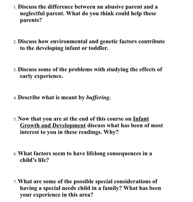 1 Discuss The Difference Between An Abusive Parent And A Neglectful Parent What Do You Think Could Help These Parents 1