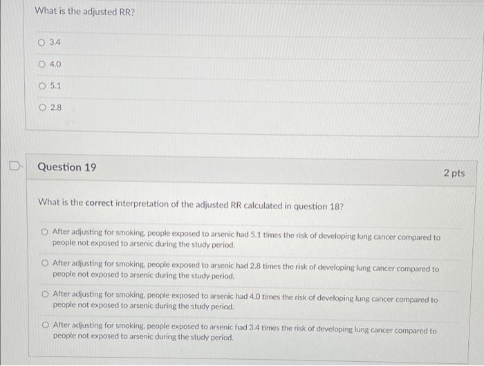 A Cohort Study Evaluated The Association Between Arsenic And Lung Cancer The Following Results Were Stratified Into Str 2