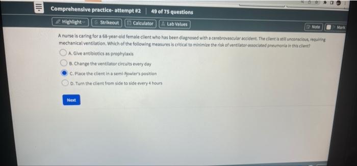 Iii Comprehensive Practice Attempt 2 49 Of 75 Questions Highlight Strikeout Calculator Lab Values Note Mark A Nurs 1