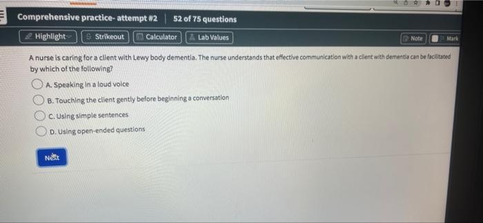 Iii Comprehensive Practice Attempt 2 49 Of 75 Questions Highlight Strikeout Calculator Lab Values Note Mark A Nurs 4
