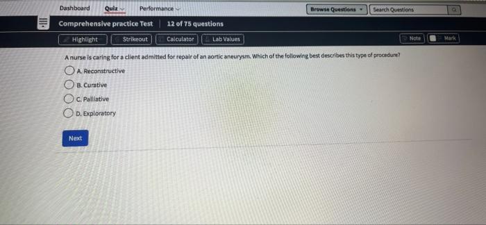 Dashboard Quiz Performance Browse Questions Search Questions Ill Comprehensive Practice Test 11 Of 75 Questions Highlig 2